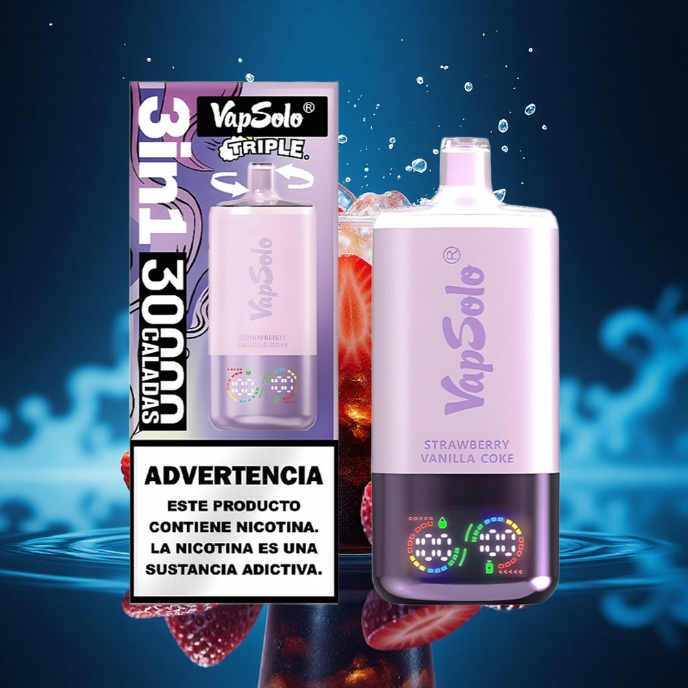 Vapsolo Triple 30000 Puffs Fresa Vainilla Refresco Triple Tipo-C 40ml