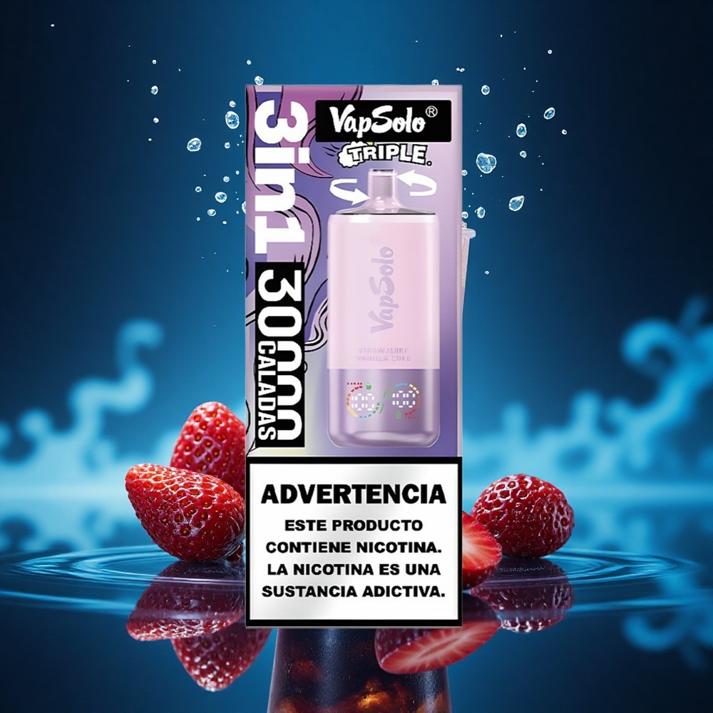 Vapsolo Triple 30000 Puffs Fresa Vainilla Refresco Triple Tipo-C 40ml