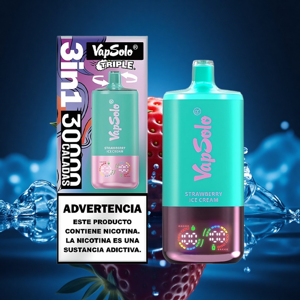Vapsolo Triple 30000 Puffs Helado de Fresa Triple 40ml Tipo-C