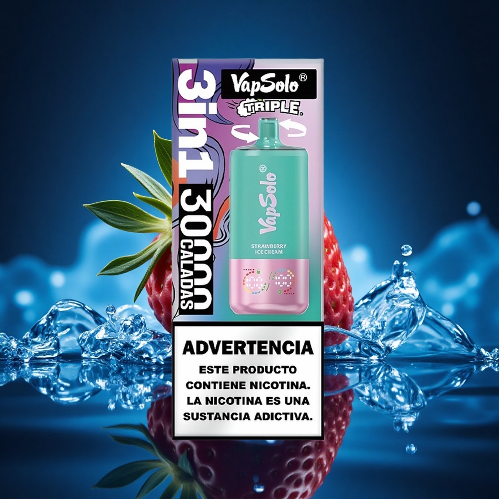 Vapsolo Triple 30000 Puffs Helado de Fresa Triple 40ml Tipo-C