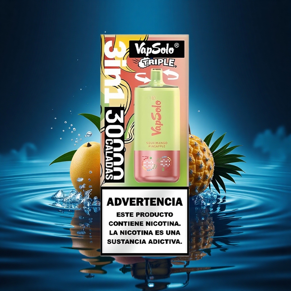 Vapsolo Triple 30000 Puffs Mango Piña Ácido Triple 40ml Tipo-C