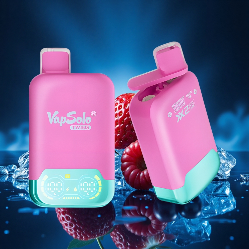 Vapsolo Twins 20000 Puffs Fresa Frambuesa Cereza Hielo & Uva Hielo con 40ml y Tipo-C