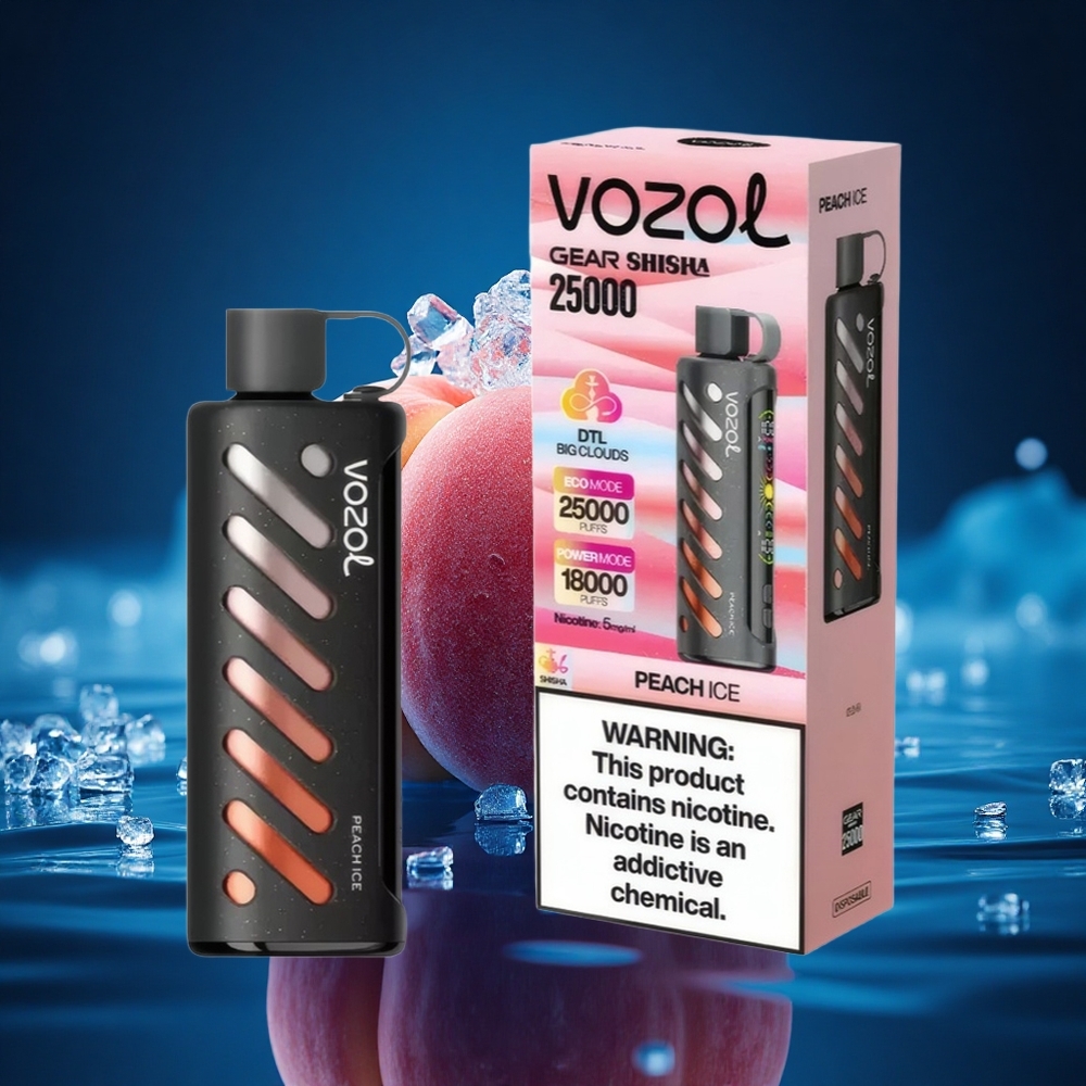 VOZOL Gear Shisha 25000 Puffs Melocotón Helado Dual con Sabor Inteligente 5mg