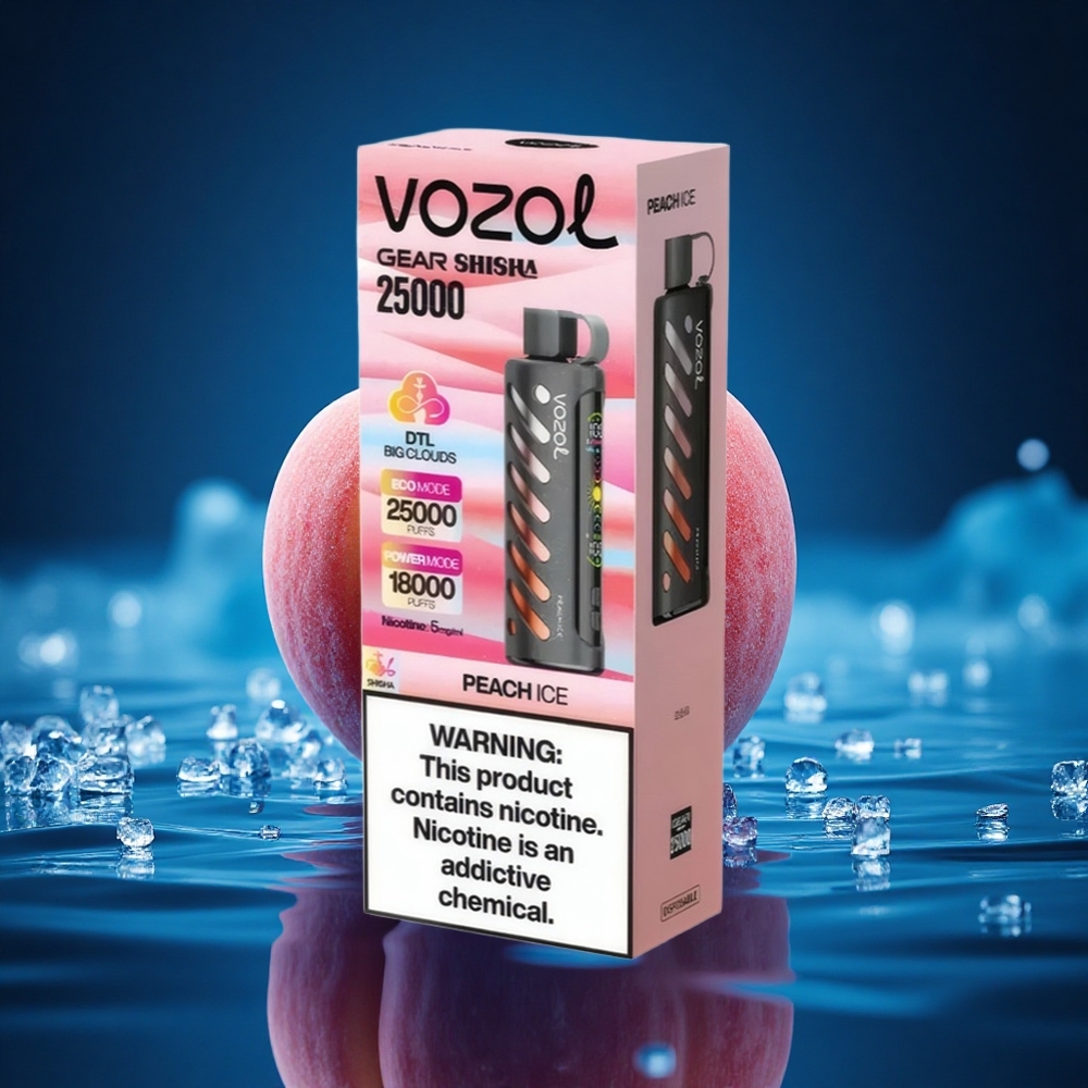VOZOL Gear Shisha 25000 Puffs Melocotón Helado Dual con Sabor Inteligente 5mg