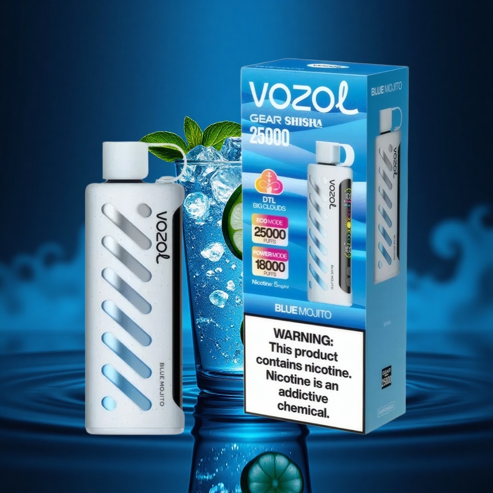 VOZOL Gear Shisha 25000 Puffs Mojito Azul con Chip Inteligente y Doble Malla